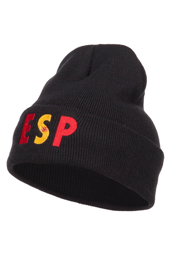 Spain ESP Flag Embroidered Long Beanie - Black OSFM