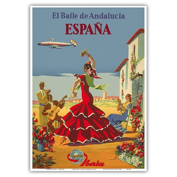 Spain (España) - The Dance of Andalusia (El Baile de Andalucia) - Iberia Air Lines of Spain - Vintage Airline Travel Poster c.1950s - Master Art Print 10in x 14in