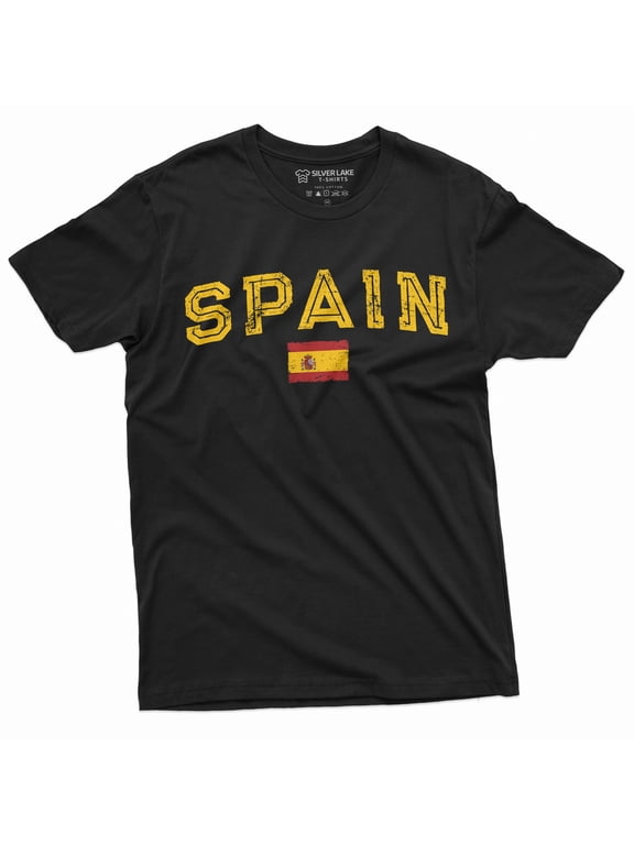 Spain Espana T-Shirt Spanish Flag Coat Of Arms National Patriotic Tee Shirt (Large Black)