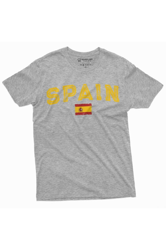 Spain Espana T-Shirt Spanish Flag Coat Of Arms National Patriotic Tee Shirt (Small Grey)