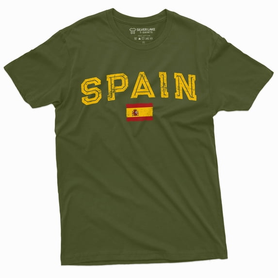 Spain Espana T-Shirt Spanish Flag Coat Of Arms National Patriotic Tee Shirt (Small Military Green)