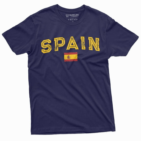 Spain Espana T-Shirt Spanish Flag Coat Of Arms National Patriotic Tee Shirt (Small Navy Blue)