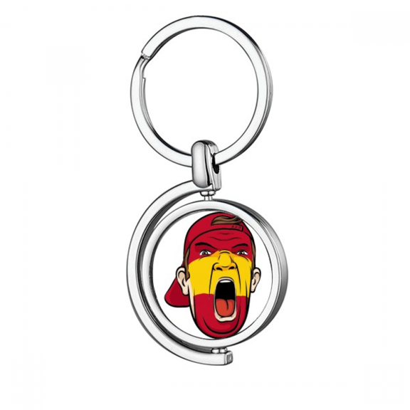 Spain Flag Facial Makeup Head Screang Cap Rotating Keychain Metal Keyring Holder