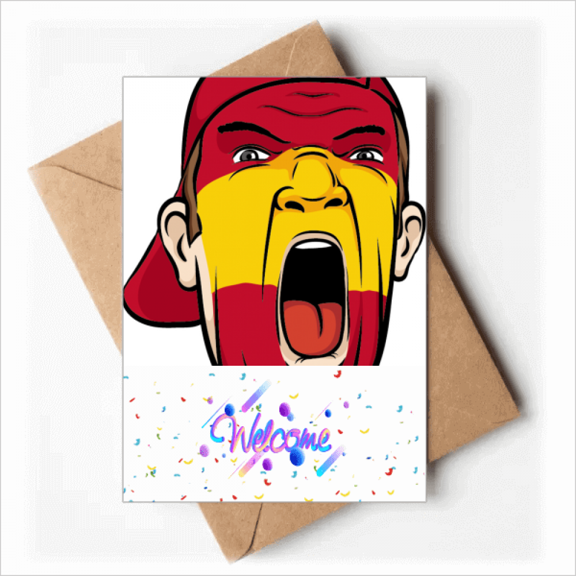 Spain Flag Facial Makeup Head Screang Cap Welcome Back Greeting Cards Envelopes Blank
