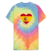 Spain Flag Love Heart Patriotic Pride Symbol Unisex Tie Dye T-Shirt