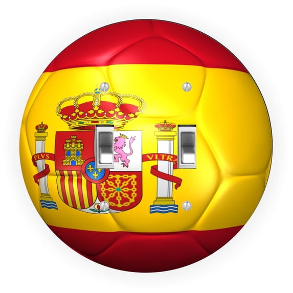 Spain Flag Soccer Ball Design - Round Light Switch Plate Cover - Double Toggle