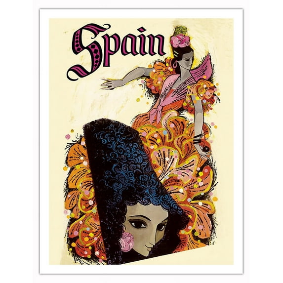 Spain - Flamenco Dancer - Vintage Travel Poster by David Klein c.1968 - Fine Art Matte Paper Print (Unframed) 20x26in
