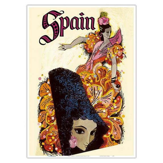 Spain - Flamenco Dancer - Vintage Travel Poster by David Klein c.1968 - Master Art Print 10in x 14in