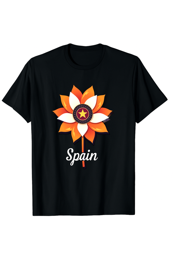 Spain Flower Flag Design Short Sleeve T-Shirt For Women Men Gift For Travelers And Culture Lovers
