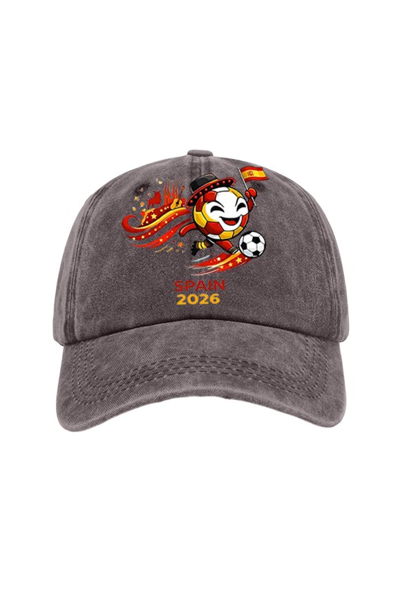 Spain Football Tournament Baseball Cap Low Profile Washed Dadhats Matchday Soccer Cheering Accessory Cartoon Athletic Printed Sunvisor Spain Football Supporter Gear Championship Souvenir Sports Cap