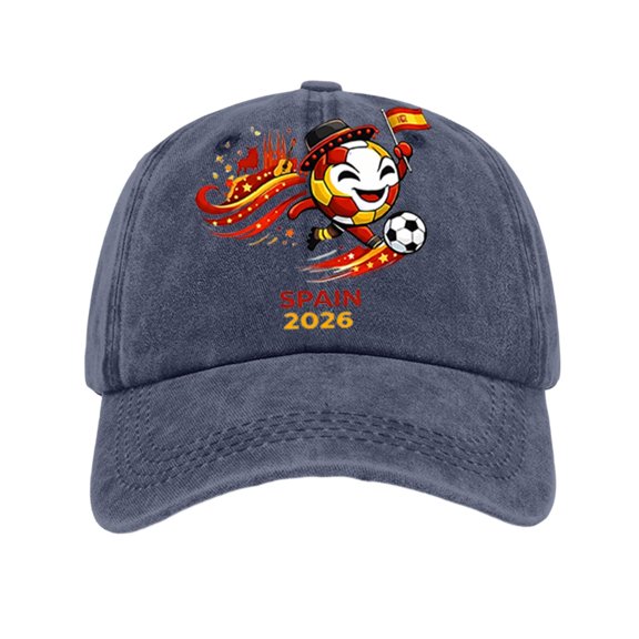Spain Football Tournament Baseball Cap Low Profile Washed Dadhats Matchday Soccer Cheering Accessory Cartoon Athletic Printed Sunvisor Spain Football Supporter Gear Championship Souvenir Sports Cap