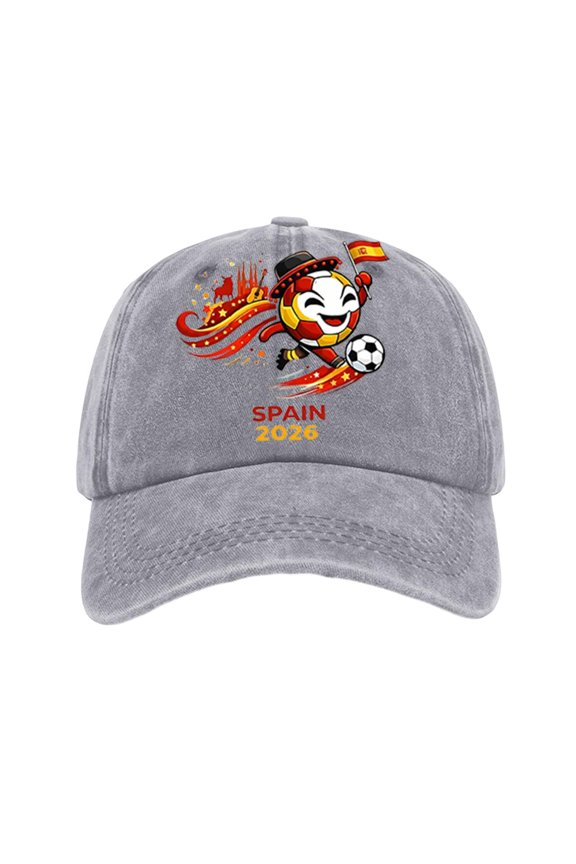 Spain Football Tournament Baseball Cap Low Profile Washed Dadhats Matchday Soccer Cheering Accessory Cartoon Athletic Printed Sunvisor Spain Football Supporter Gear Championship Souvenir Sports Cap
