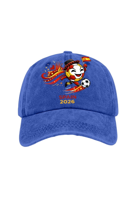 Spain Football Tournament Baseball Cap Low Profile Washed Dadhats Matchday Soccer Cheering Accessory Cartoon Athletic Printed Sunvisor Spain Football Supporter Gear Championship Souvenir Sports Cap