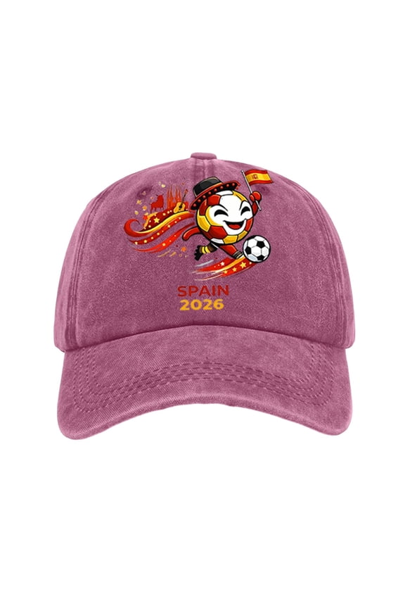 Spain Football Tournament Baseball Cap Low Profile Washed Dadhats Matchday Soccer Cheering Accessory Cartoon Athletic Printed Sunvisor Spain Football Supporter Gear Championship Souvenir Sports Cap