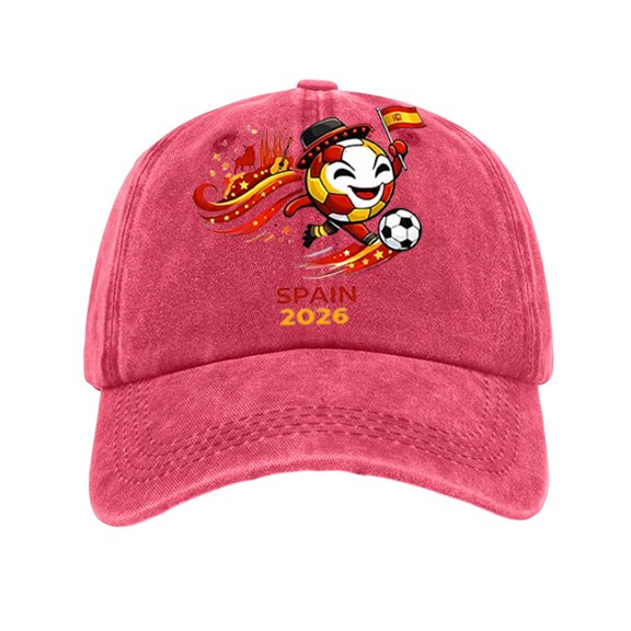 Spain Football Tournament Baseball Cap Low Profile Washed Dadhats Matchday Soccer Cheering Accessory Cartoon Athletic Printed Sunvisor Spain Football Supporter Gear Championship Souvenir Sports Cap