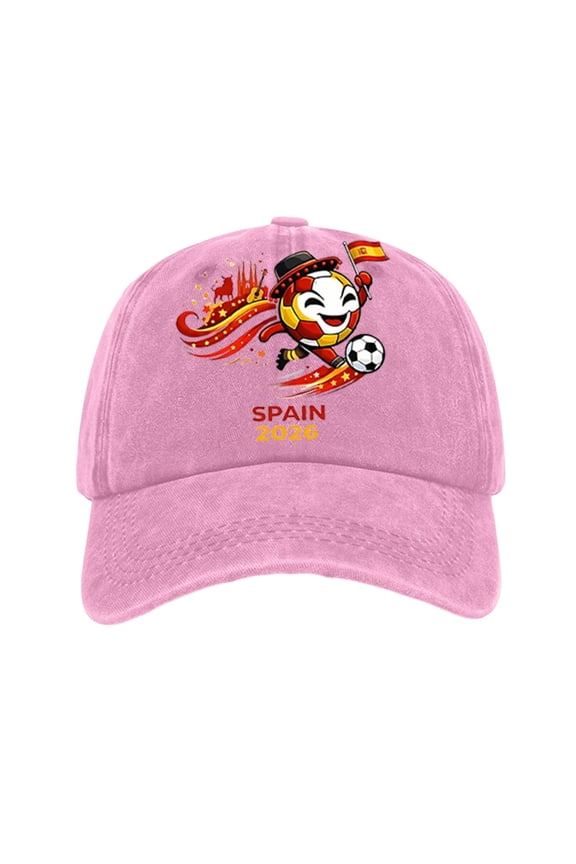 Spain Football Tournament Baseball Cap Low Profile Washed Dadhats Matchday Soccer Cheering Accessory Cartoon Athletic Printed Sunvisor Spain Football Supporter Gear Championship Souvenir Sports Cap
