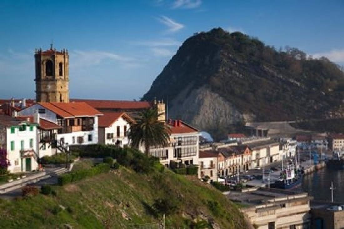 Spain Getaria Iglesia de San Salvador Church Canvas Art - Walter Bibikow DanitaDelimont (19 x 12)