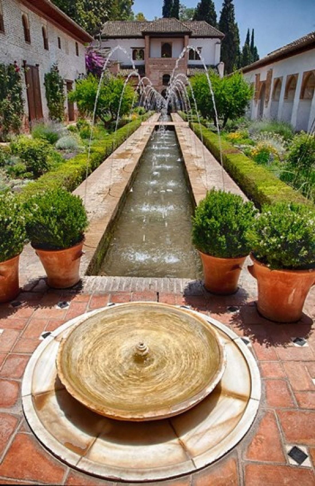 Spain Granada Patio de la Acequia at Generalife Canvas Art - Julie Eggers DanitaDelimont (24 x 37)