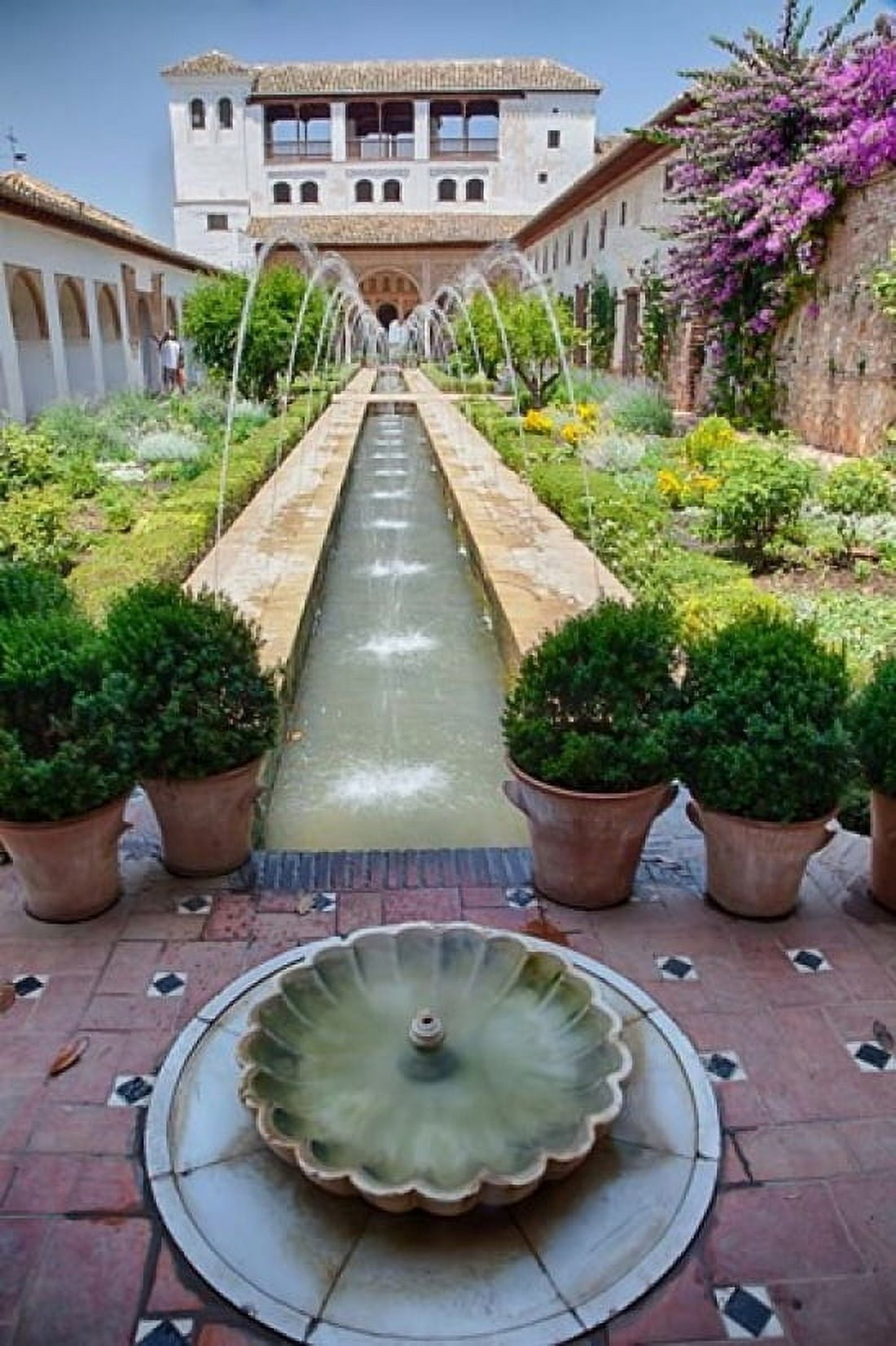 Spain Granada Patio de la Acequia at Generalife garden Canvas Art - Julie Eggers DanitaDelimont (25 x 38)