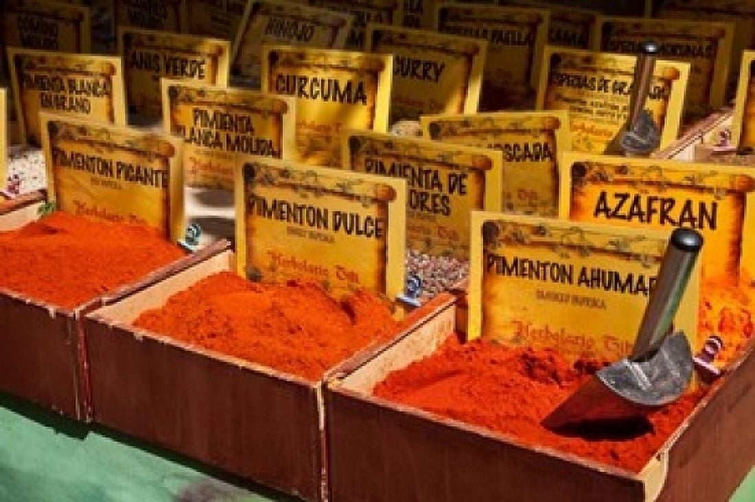 Spain Granada Spices for sale at an outdoor market in Granada Canvas Art - Julie Eggers DanitaDelimont (19 x 12)