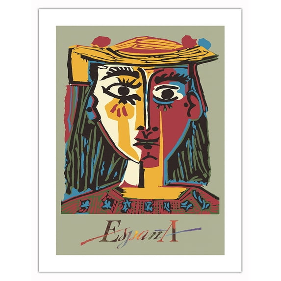 Spain - Head of a Woman in a Hat - Spanish Local - Vintage Travel Poster by Pablo Picasso - Bamboo Fine Art 290gsm Paper (Unframed) 17x22in