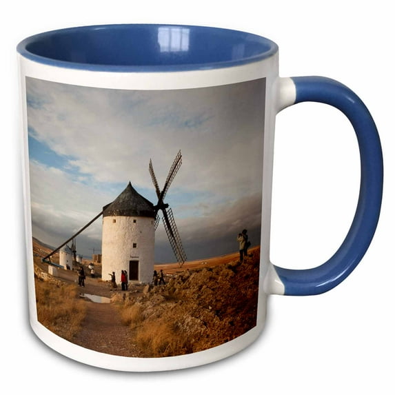 3drose, Spain, La Mancha Area, Campo De Criptana Windmills - Eu27 Wbi0811 - Walter Bibikow, 15oz Two-tone Blue Mug