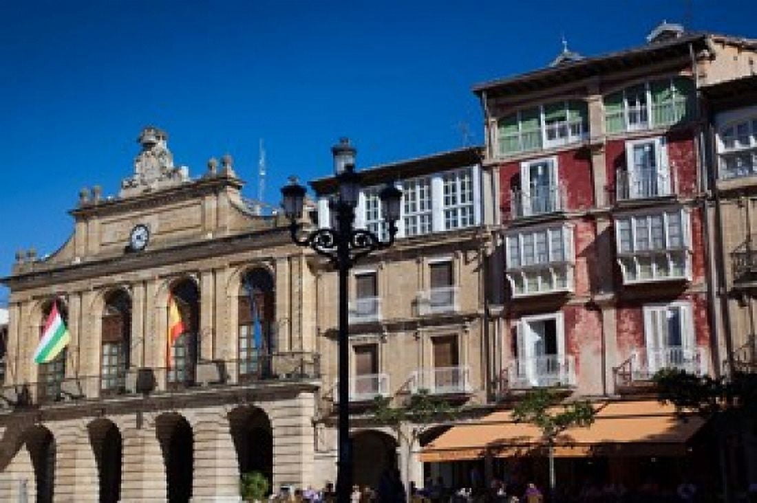 Spain La Rioja Haro Plaza de la Paz Buildings Canvas Art - Walter Bibikow DanitaDelimont (37 x 25)