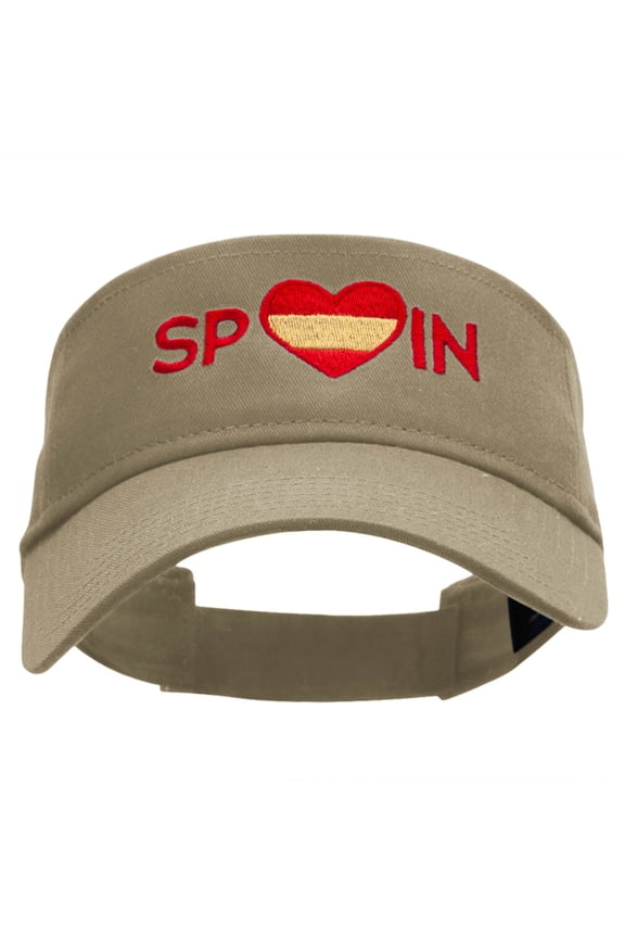 Spain Love Embroidered Cotton Twill Sun Visor - Khaki OSFM