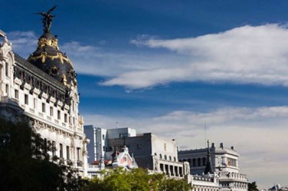 Spain Madrid Centro Area Metropolitan Building Canvas Art - Walter Bibikow DanitaDelimont (38 x 25)