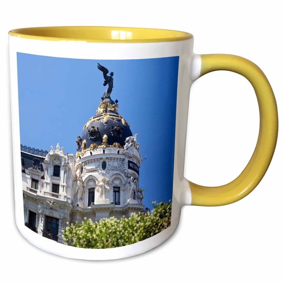 3drose, Spain, Madrid. Metropolis Building on Grand Via., 15oz Two-tone Yellow Mug