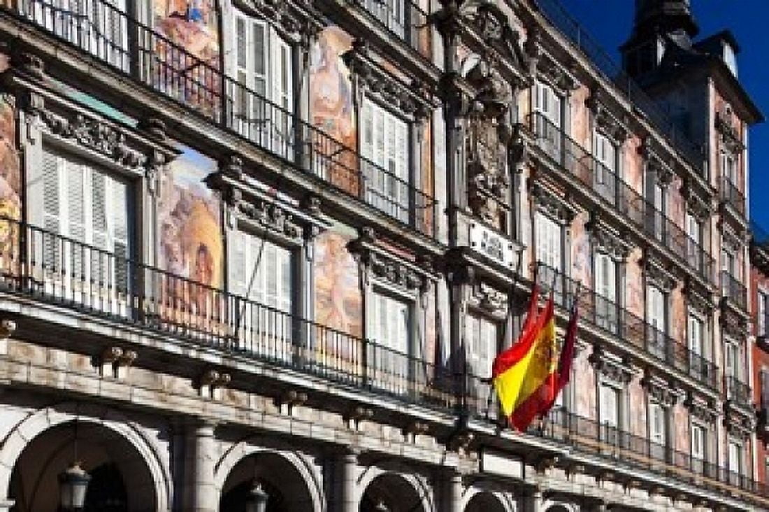 Spain Madrid Plaza Mayor Building Detail Canvas Art - Walter Bibikow DanitaDelimont (18 x 12)
