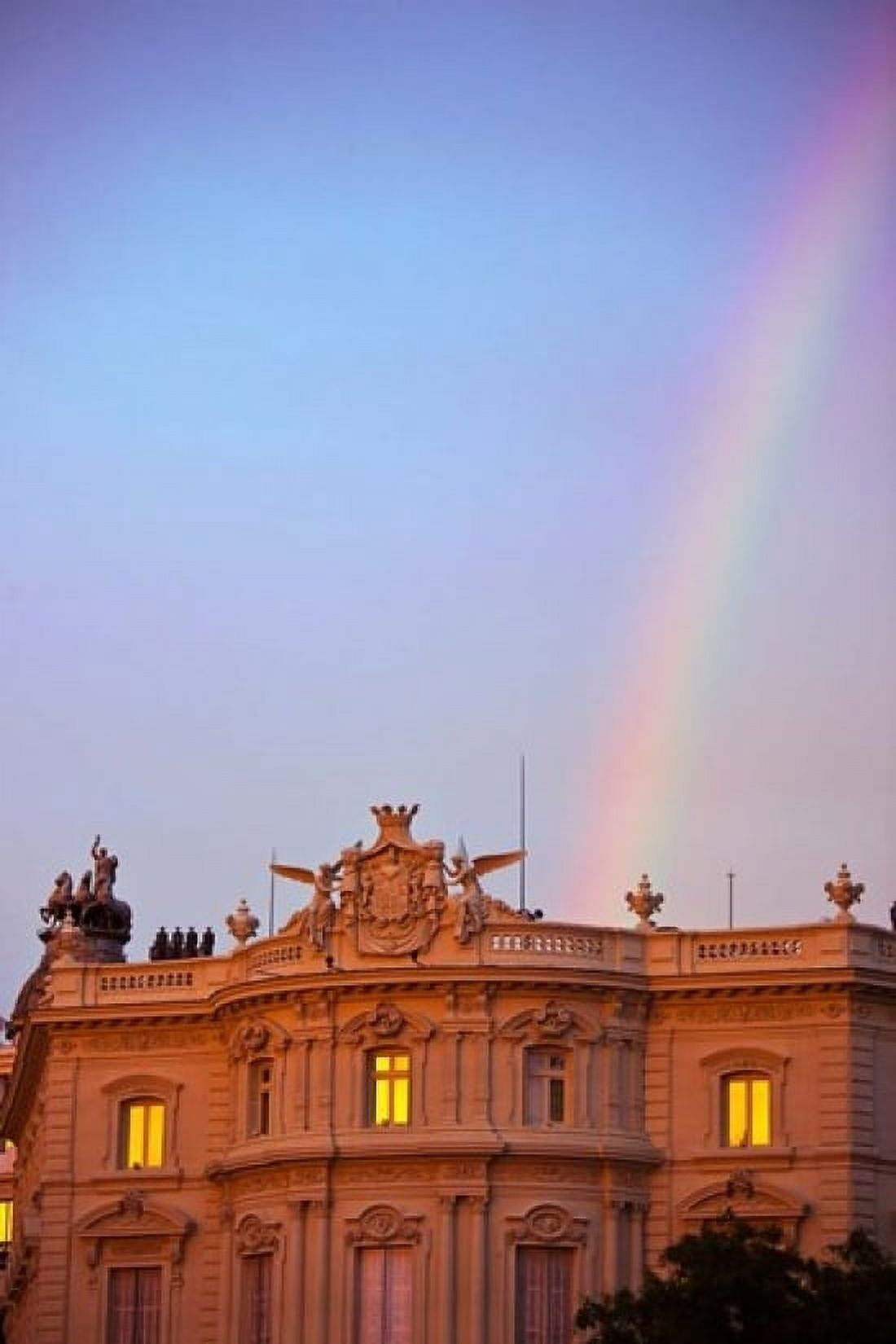 Spain Madrid Plaza de Cibeles Rainbow Canvas Art - Walter Bibikow DanitaDelimont (18 x 24)