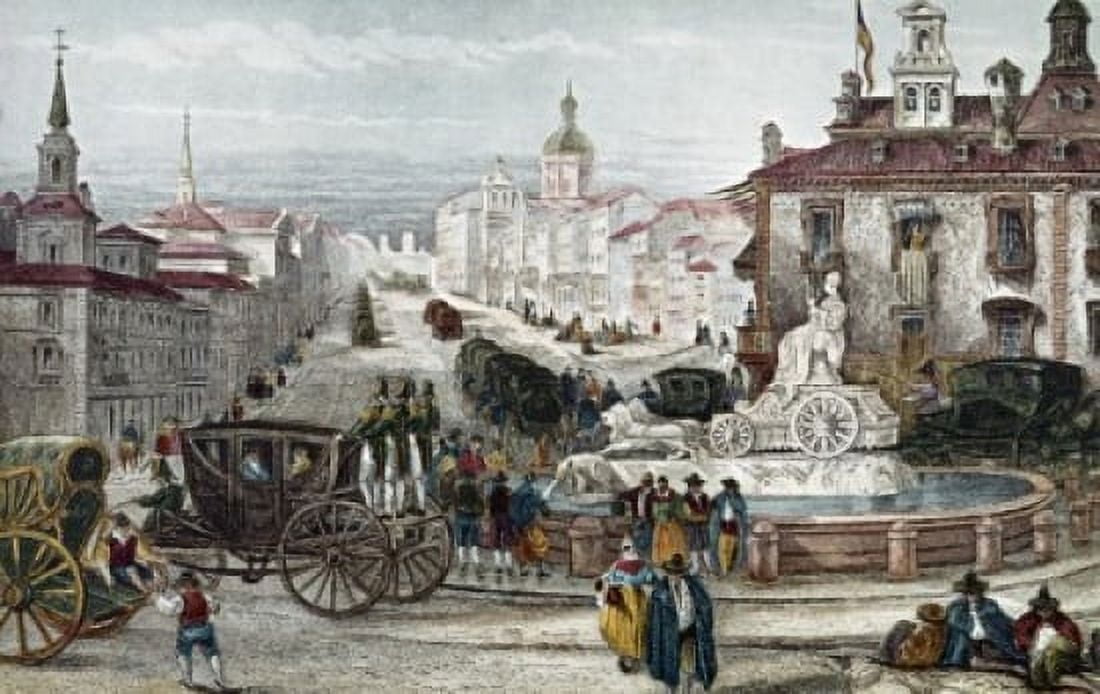 Spain Madrid street scence 19th Century Canvas Art - (18 x 24)