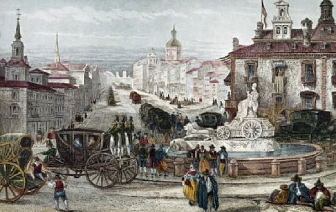 Spain Madrid street scence 19th Century Canvas Art - (24 x 36)