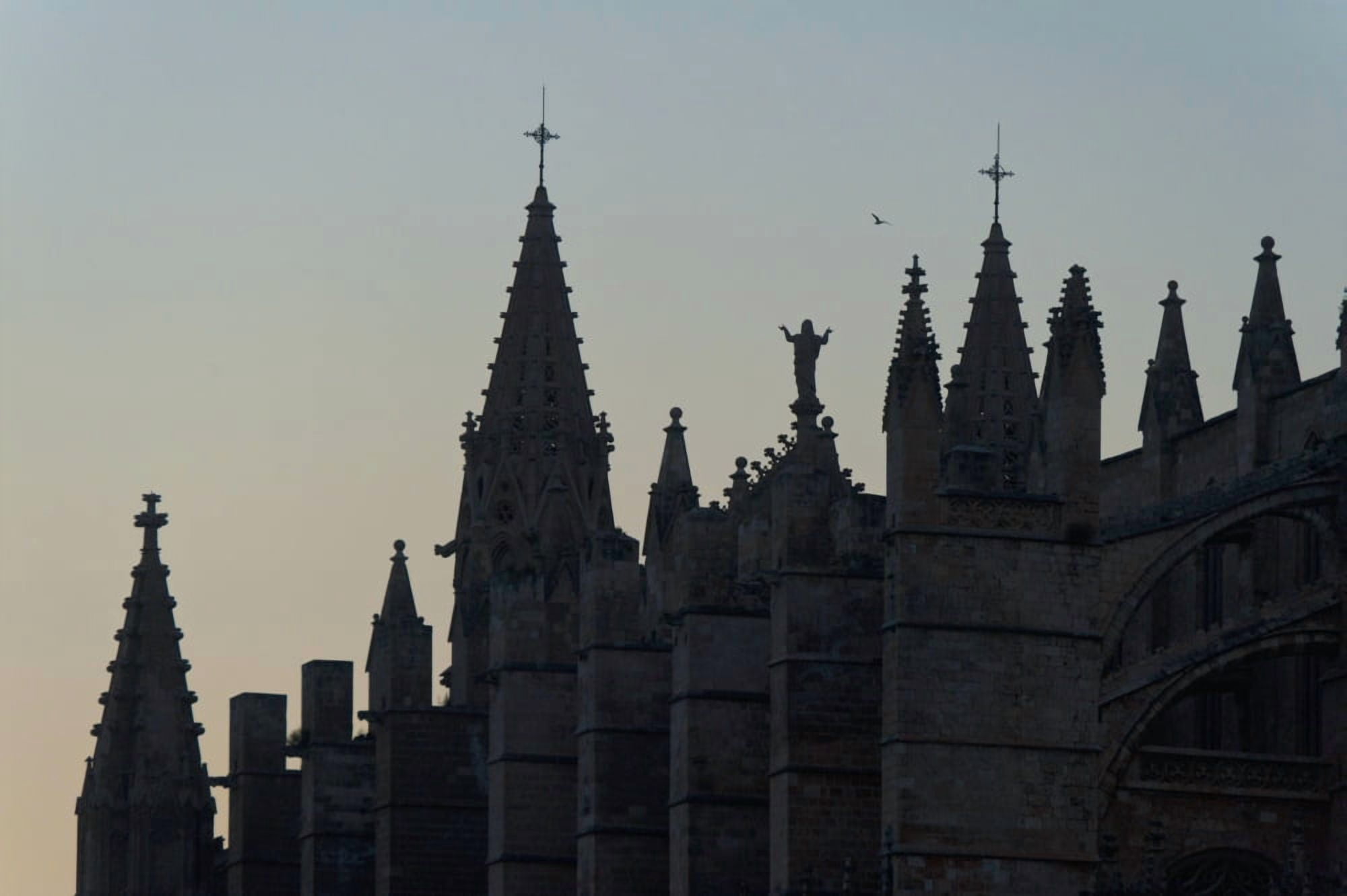 Spain Majorca Detail of cathedral at dusk Palma Canvas Art - Ian Cumming Design Pics (19 x 12)