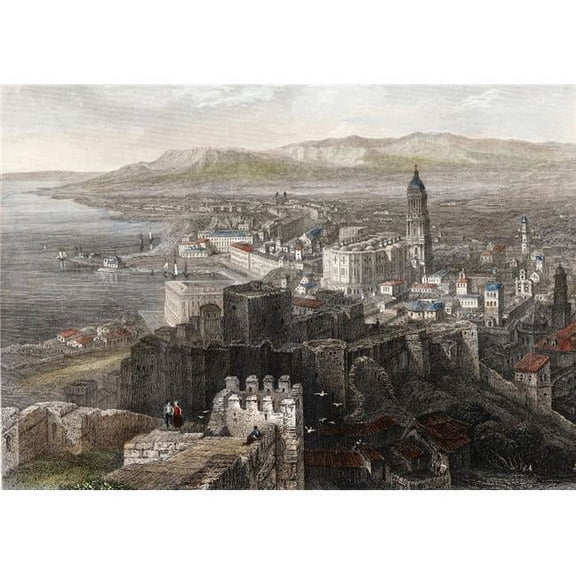 Spain Malaga. General View. 1840 Steel Engraving Lalaise Poster Print