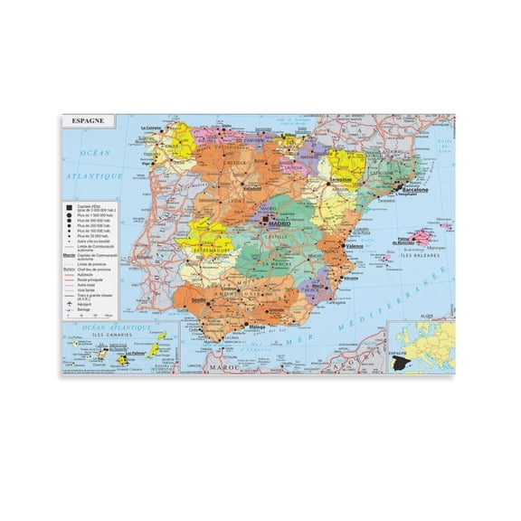 Spain Map Posters Canvas Art Poster and Wall Art Picture Print Modern Family bedroom Decor Posters 12x18inch(30x45cm)