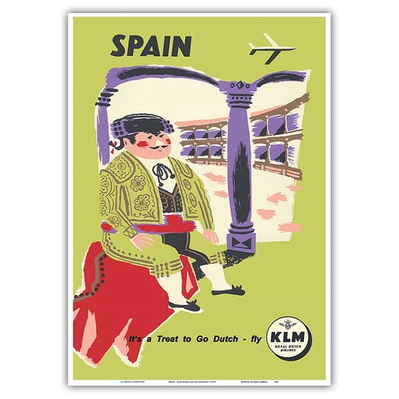 Spain - Matador Spanish Bullfighter - KLM Royal Dutch Airlines - Vintage Airline Travel Poster c.1959 - Master Art Print 10in x 14in