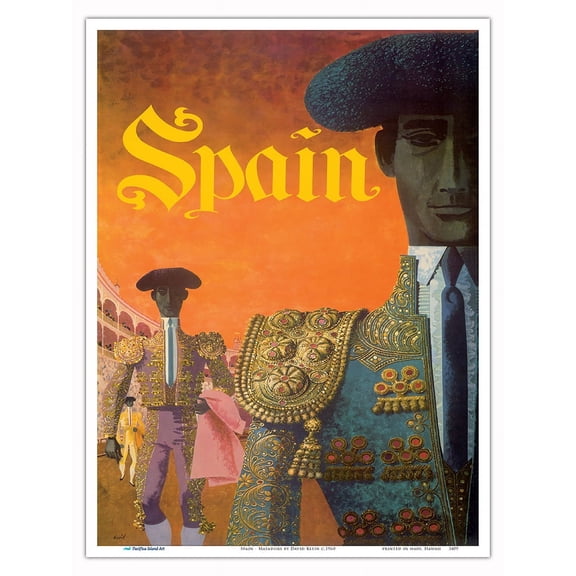 Spain - Matadors - Vintage Travel Poster by David Klein c.1960 - Master Art Print (Unframed) 9in x 12in