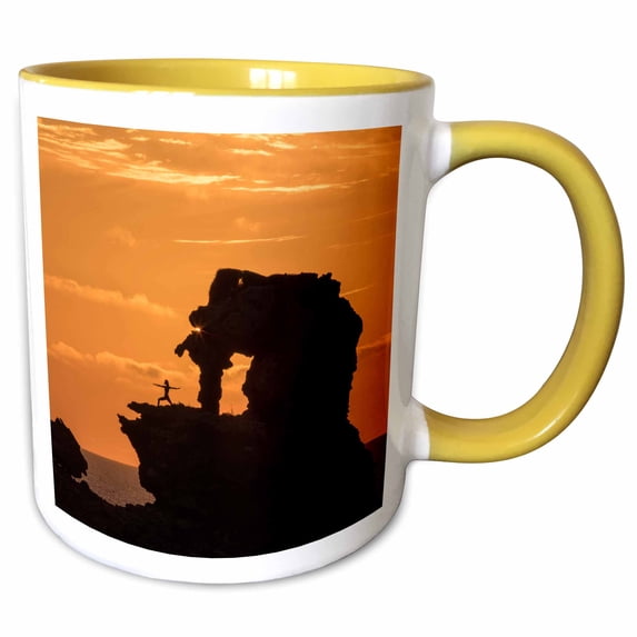 Spain, Menorca. Elephant Rock. 11oz Two-Tone Yellow Mug mug-344095-8