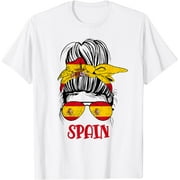 Spain Messy Bun Spanish Flag for Women Pride Patriotic T-Shirt