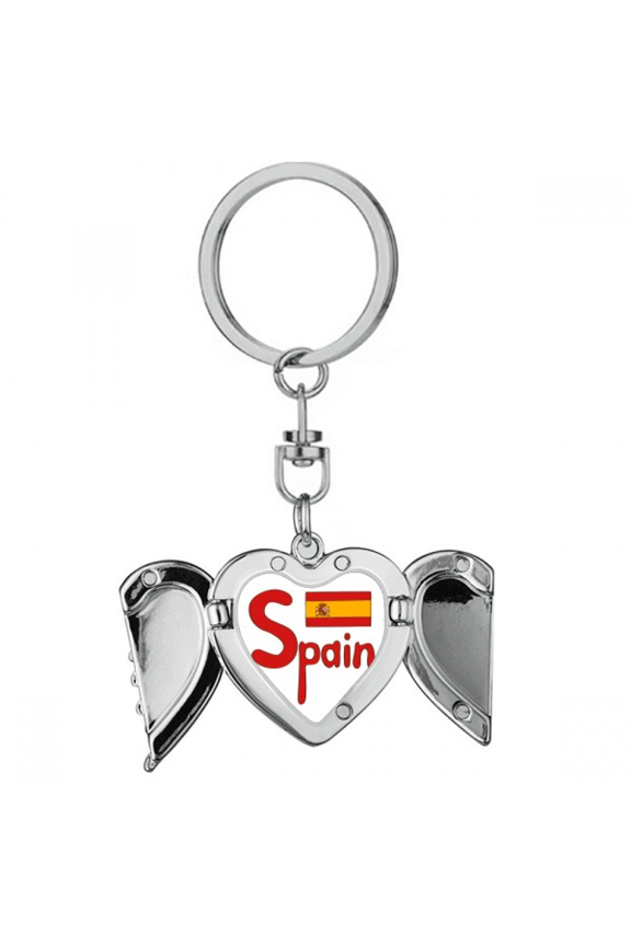 Spain National Flag Red Pattern Heart Angel Wing Key Chain Holder