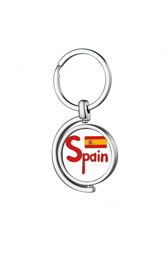 Spain National Flag Red Pattern Rotating Keychain Metal Keyring Holder