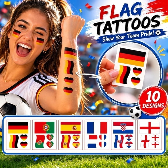 Spain National Flag Soccer Event Tattoo Decals, Wall, Car, Red White and Blue Decorations, Window, 10 Count 2.5X2 Inch Assorted Spanish Flag Temporary Tattoos for Sports Games,