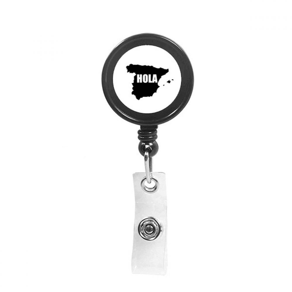 Spain Outline Map Hello Greetings Retractable Keychain Badge Holder ID Badge