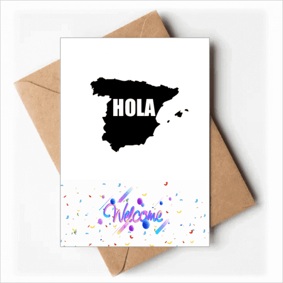 Spain Outline Map Hello Greetings Welcome Back Greeting Cards Envelopes Blank