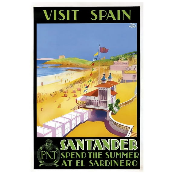 Spain - Satander - Vintage Travel Poster (12x18Inches(BlackWood-Framed))