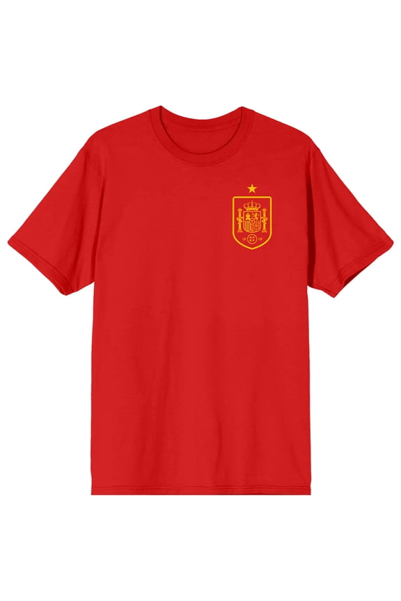Spain Soccer Federation Crest Logo Icon Adult Red Crew Neck Short Sleeve T-shirt -Medium