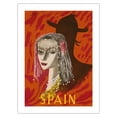 thumbnail image 1 of Spain - Spanish Woman with Lace Mantilla - Vintage Travel Poster by Jacques Henri Delpy c.1950 - Bamboo Fine Art 290gsm Paper (Unframed) 12x16in, 1 of 4