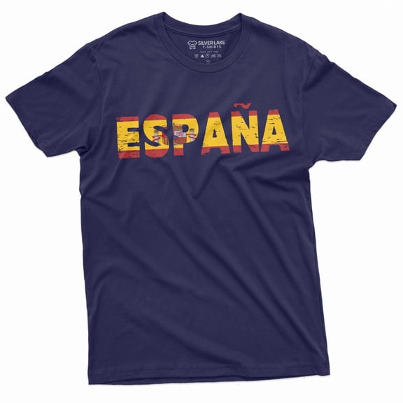 Spain T-Shirt España Tee Football Soccer Teeshirt Spanish Flag Patriotic National Espana Tee (Medium Navy Blue)